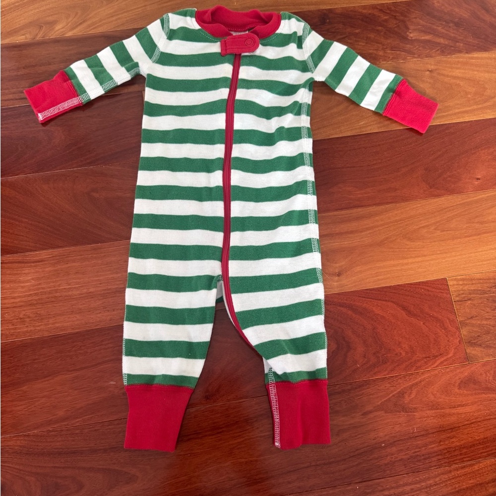 Hanna Andersson Green and Red Striped Kids Footie Sleeper
